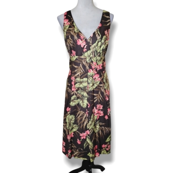 Jones New York Midi Dress Size 14 Vacation Resort Cruise Tropical Floral - Picture 1 of 7